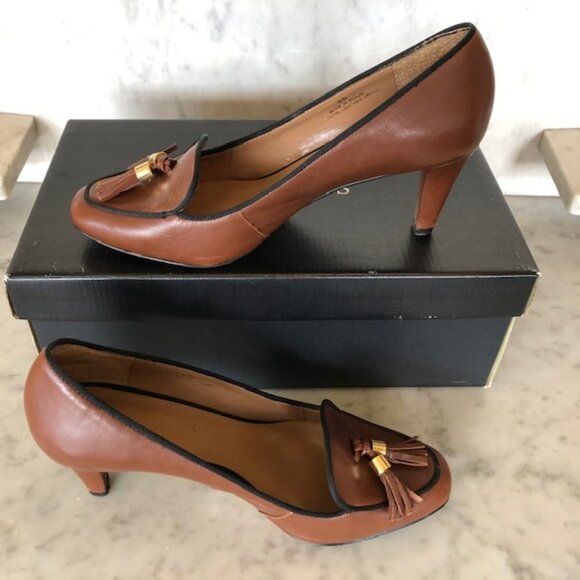 TALBOTS FLISS Cinnamon Black Cord Tassel Pumps 6M IOB - Picture 1 of 16